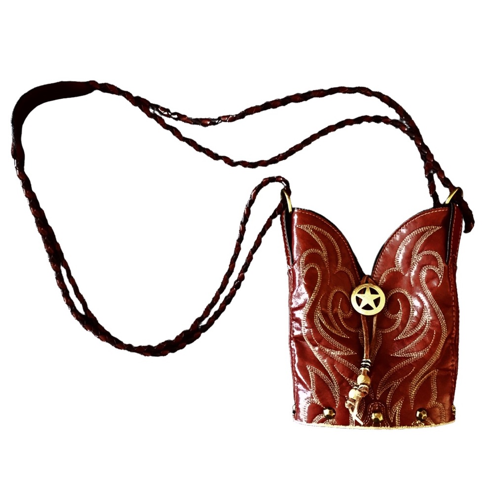**SOLD** Vintage Repurposed Genuine Leather Cowboy Boot Bag Braided Crossbody